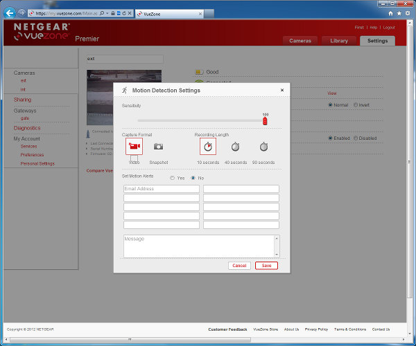 Web-интерфейс сервиса Netgear VueZone