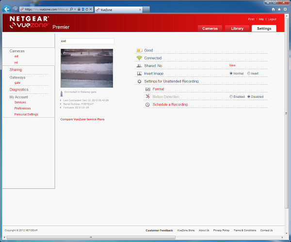 Web-интерфейс сервиса Netgear VueZone