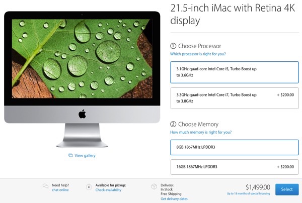 Выбор конфигурации iMac с дисплеем Retina 4K